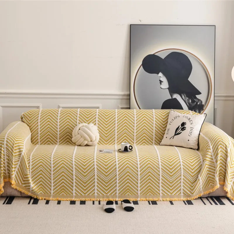 All-Season Chenille Sofa Cover Slipcover Cat Scratch Resistant Dustproof Sofa Cushion Universal Wavy Pattern Sofa Blanket Mats